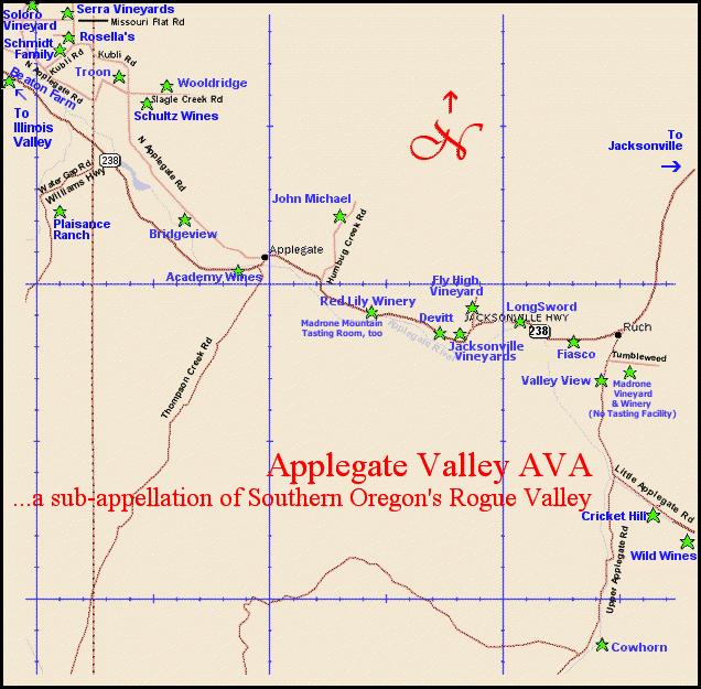Map to the wineries of Oregon's Applegate Valley appellation