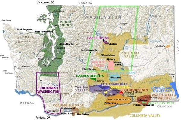 Click on Map regions for more information about Washington appellations