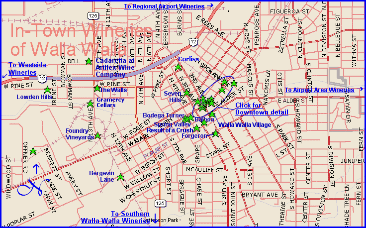 Map to wineries located in the City of Walla Walla