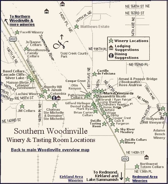 Southern Woodinville wine touring map