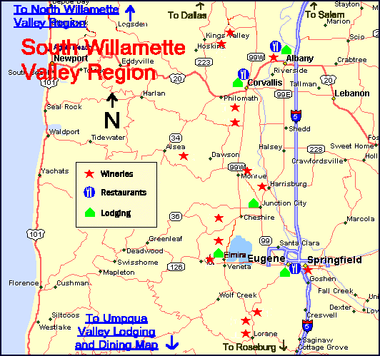 S. Willamette Valley Map of Wine Country Lodging and Dining