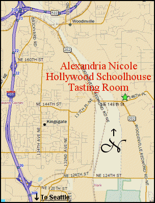 Map to Alexandria Nicole Cellars Hollywood Schoolhouse Woodinville Tasting Room