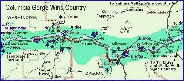 Map of Columbia River Gorge Wine Country, Oregon and Washington