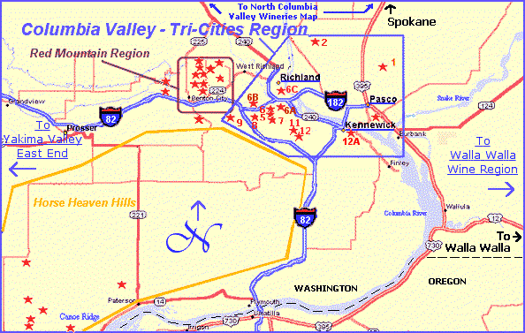 South Columbia Valley/Tri Cities/Red Mountain Wine Country map
