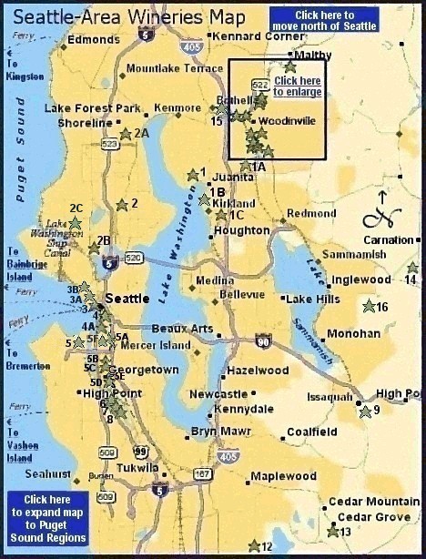 Map of Washington winery locations near Seattle