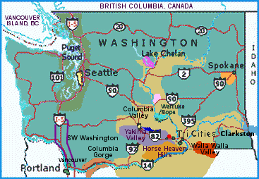 Washington Wine Regions Map with links to region pages