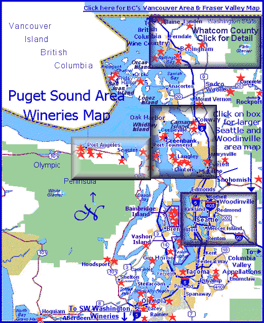 Map to the wineries of Washington's Puget Sound wine region
