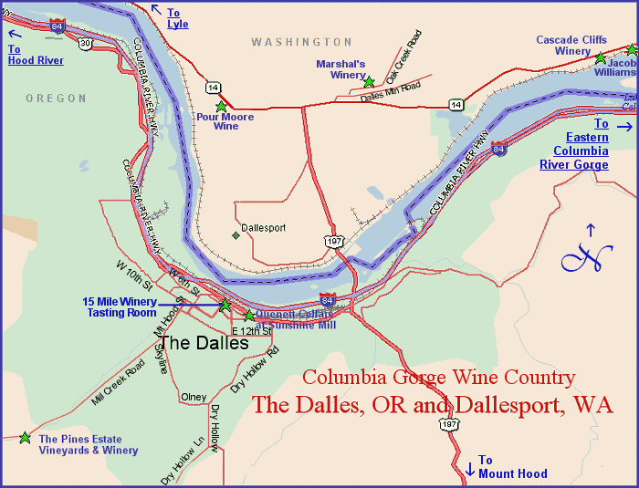 Map And List Of Columbia Gorge Wineries In The Dalles Oregon And