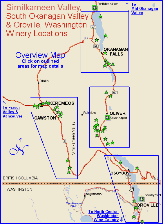 Overview Map and links for the wineries of BC's South Okanagan Valley