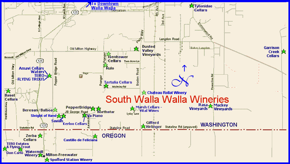 walla walla winery map Map To The Wineries Located In The Southern Portion Of The Walla walla walla winery map
