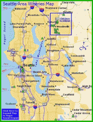 Small map links to larger version for winery-location detail in Seattle area